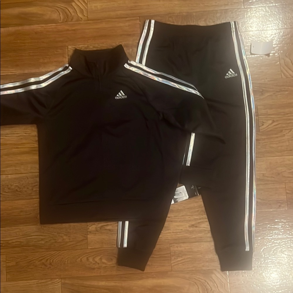Adidas Black Tracksuit with Silver Stripes Kids 6X